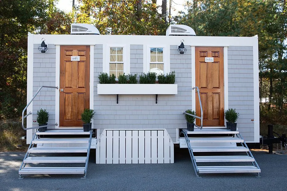 Wedding restroom units discretely staged at a venue in Burnettown, South Carolina